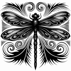 an artistic, intricate dragonfly illustration, showcasing exquisite detail in its design