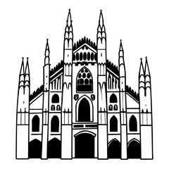 Fototapeta premium a monochrome illustration of a magnificent cathedral, a symbol of architectural brilliance. Its intricate design features soaring spires and arched windows