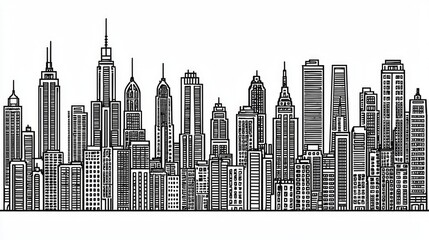 Naklejka premium Skyline illustration of a dense cityscape with varied skyscrapers under clear sky for use as wallpaper