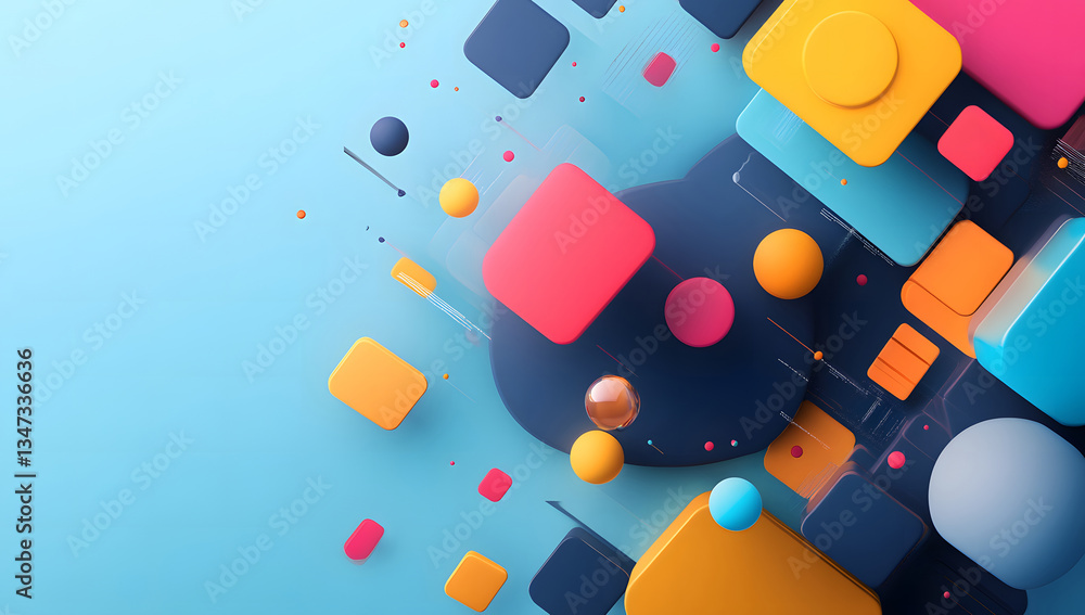 Poster abstract colorful 3d shapes dynamic geometric design background