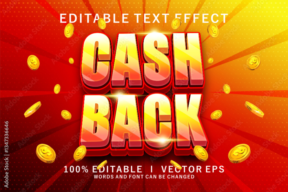 Poster cash back vector text effect with modern style design