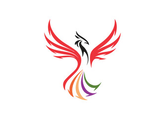 A modern and minimalist phoenix or bird logo with an elegant, flowing design. 
