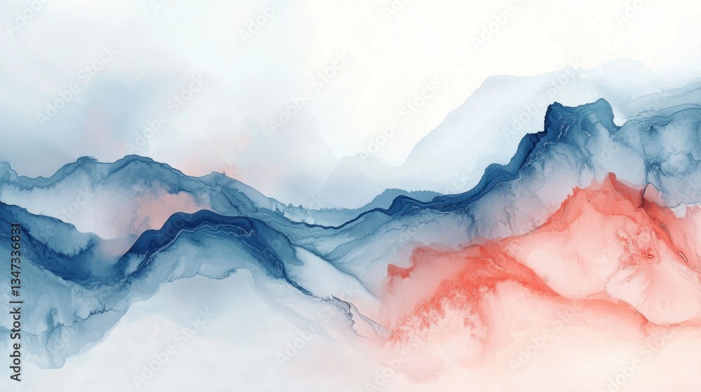 Aufkleber soft blue and warm red shades blend together to form an abstract representation of mountains, creati