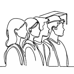 Fototapeta premium Graduates in caps standing proud against a minimalist background 