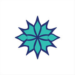 Obraz premium A cool-toned logo three-color vector silhouette doodle pattern illustration in geometric shapes, balanced symmetry, visual clarity, blues, greens, purples