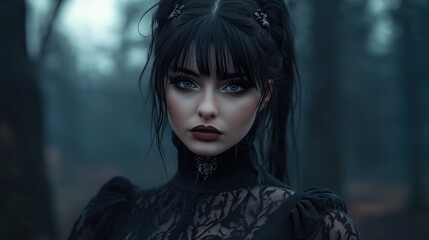 Portrait of a beautiful young woman in a gothic look