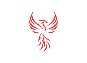 A modern and minimalist phoenix or bird logo with an elegant, flowing design. 