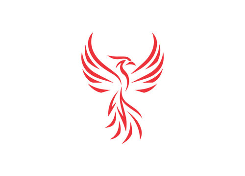 A modern and minimalist phoenix or bird logo with an elegant, flowing design.  - Powered by Adobe