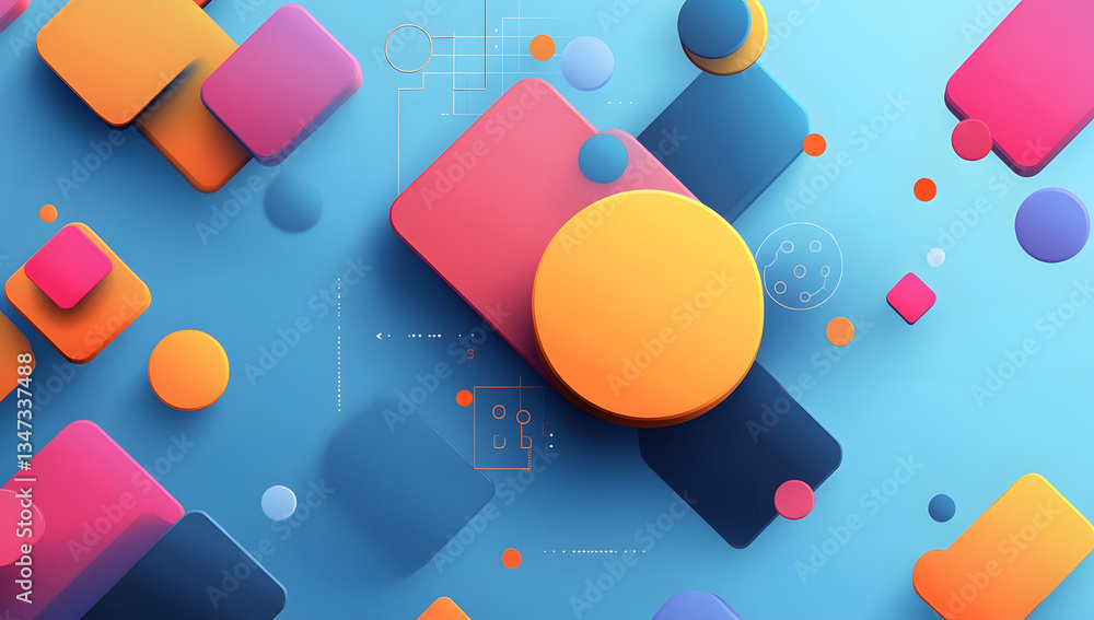 Poster abstract colorful geometric shapes background design modern 3d render