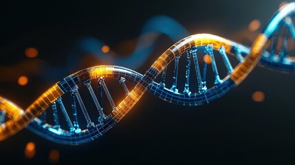 A digital representation of a DNA double helix, showcasing intricate design and vibrant colors against a dark background.