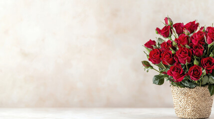 beautiful basket of red roses adds touch of elegance and romance to any setting, perfect for special occasions or home decor