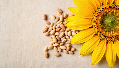 Sunflower with seeds on textured background