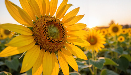 Sunflower blooming in sunny field