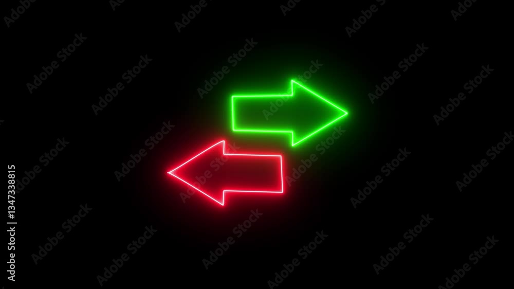 Aufkleber neon arrows symbol icon. the green-and orange color arrow, points down and up signal on the place an