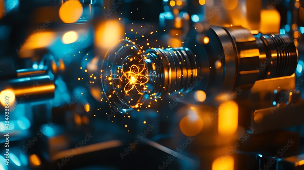 Poster a high-tech physics lab using augmented reality to visualize the behavior of particles in different 