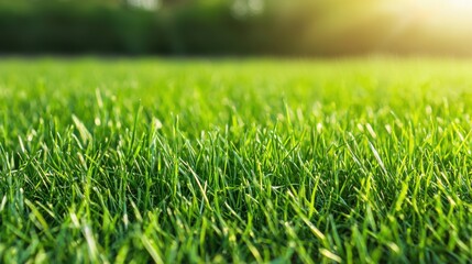 Fototapeta premium Vibrant green grass background, freshly cut lawn texture, rich and dense blades, natural sunlight, soft shadows, ultra realistic details