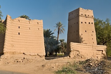 View of the streets of the ancient city of Najran, houses built of mud bricks. Saudi Arabia. Asia.