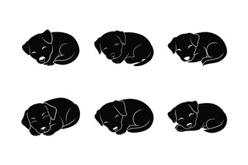 puppy sleeping curled up vector silhouette