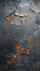 Aged metal surface with large, cracked peeling layers revealing deep rust and oxidation beneath, creating a raw industrial aesthetic.

