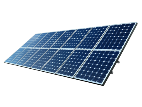 Solar panel array with reflective surface showcasing modern energy technology isolated on transparent background
