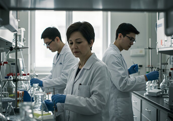 Naklejka premium Dedicated Scientists Conducting Experiments in a Modern Laboratory Setting