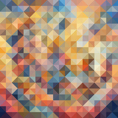 Abstract polygonal pattern with warm yellow, orange, and cool blue tones.