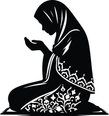 Silhouette of a Woman Praying in Traditional Attire, Spiritual Devotion and Cultural Expression