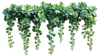 Green leaves hanging vines ivy bush on transparent background. Plant succulent climbing concept. 