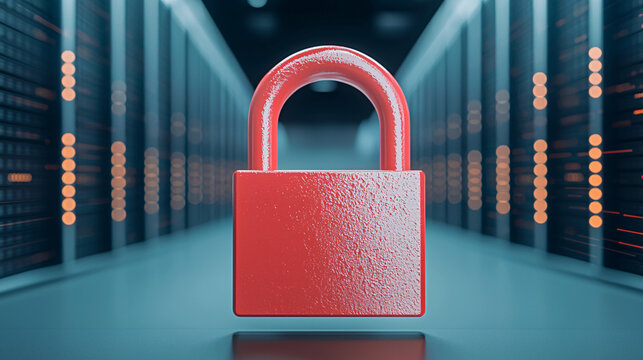 Red Padlock Securing Server Room Data Information Protection Infrastructure Computer Network