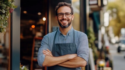Fototapeta premium Confident Shop Owner Smiling, Successful Small Business