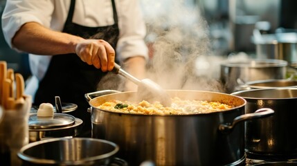 Chef Preparing Delicious Dish in Restaurant Kitchen
