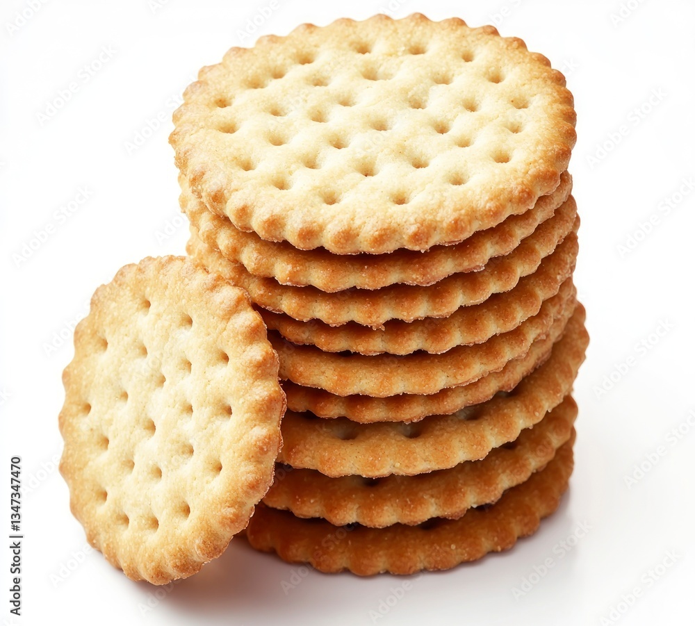 Poster stack of round crackers ready to eat or use for snacking