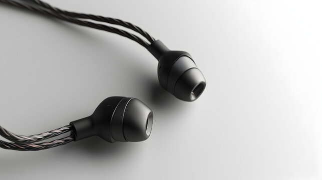 un fondo blanco liso con espacio de copia con un ar de audifonos negros para los oidos relajacion y tecnologia concepto de innovacion tecnologica