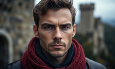 Pensive man in a red scarf