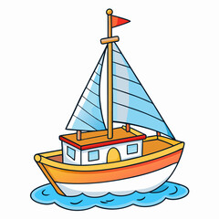 Sea vessel and boat vector. Drawing of sailing boat, ship, maritime transport isolated on white. Transportation, traveling, vacation concept, Eps
