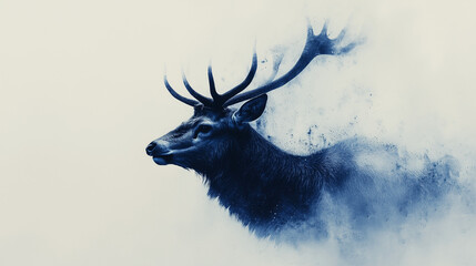 Naklejka premium Abstract portrait of a deer with a dispersing effect. Artistic and evocative image capturing the majestic essence of wildlife.