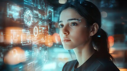 A woman is looking at a computer screen with a lot of images on it