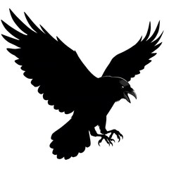 Obraz premium Majestic Raven in Flight: A Striking Black Silhouette Against a White Background