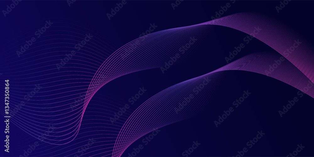 Poster abstract glowing wave lines on dark blue background. dynamic wave pattern. modern flowing wavy lines