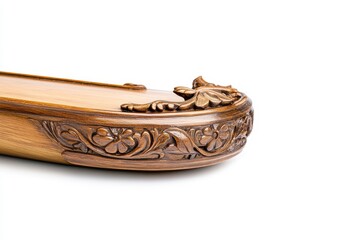 Fototapeta premium Ornate Brown Wooden Carving with Floral Detail Close Up