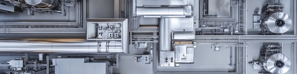 Complex industrial layout showcasing intricate piping and machin