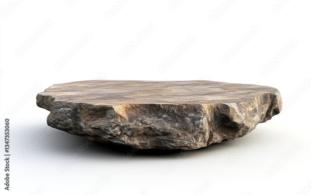 Poster stone platform with rough texture on white background for product display