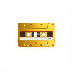 Fototapeta premium Cassette tape gold metal icon on white background. Generative AI