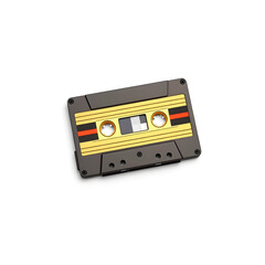 Fototapeta premium Cassette tape gold metal icon on white background. Generative AI