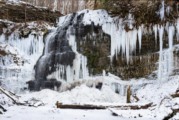 View of Tiffany Falls Frozen in WInter, Hamilton, Ontario, Canada