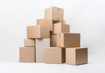 Fototapeta premium Stacked Cardboard Boxes Delivery Packaging for Shipping and Moving Services