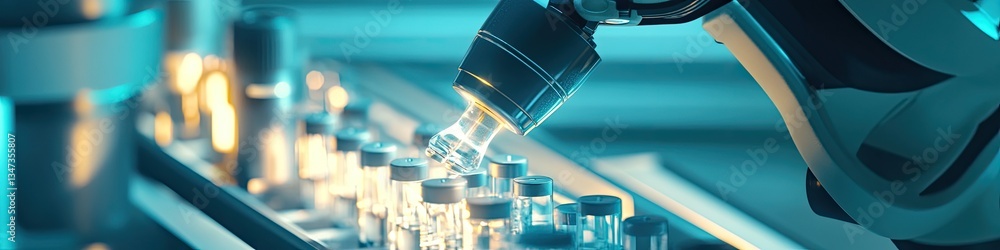Poster advanced robotic arm conducting precise fluid analysis in high-t