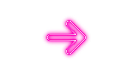 Neon symbol arrow right icon pink color glow with transparent background