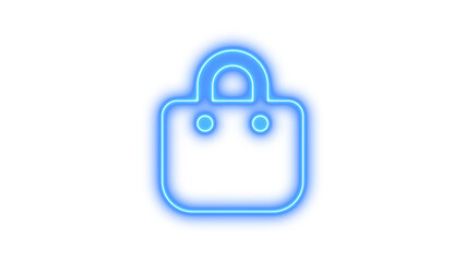 Neon symbol bag shopping icon bule color glow with transparent background