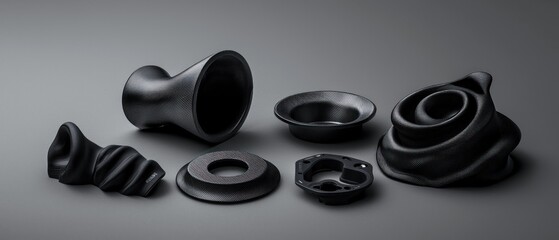 Black 3D Printed Parts on Gray Background